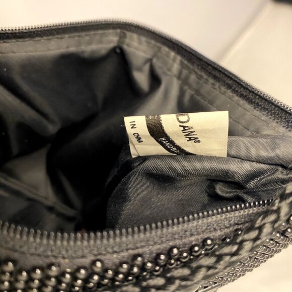 #4543  LOREDANA SMALL BEADED BLACK EVENING BAG WITH SHOULDER STAP - Picture 9 of 11